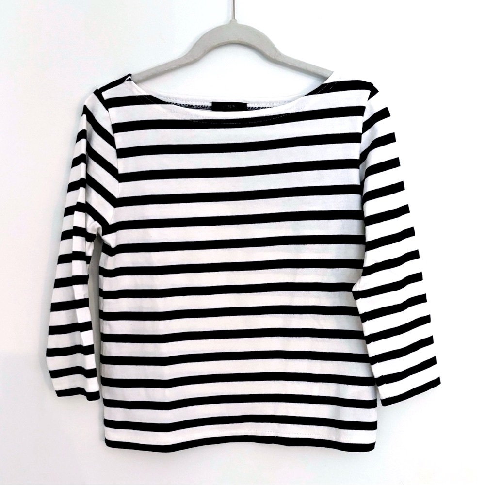 J CREW Mariner striped shirt white navy Breton long sleeve boatneck XS cotton